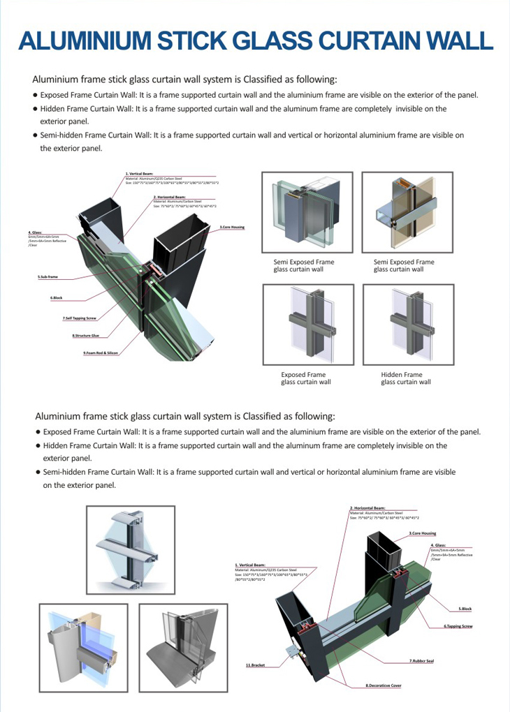 aluminium stick glass curtain wall